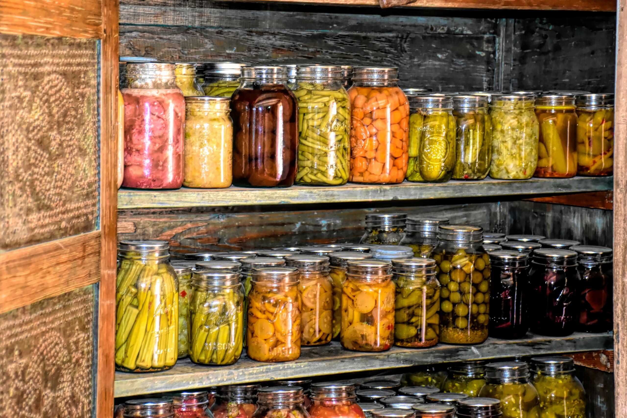food preservation jars including canned vegetables and home food storage